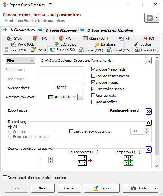 Exporting Multiple Datasets to Excel