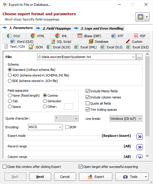 Exporting Data to Text File