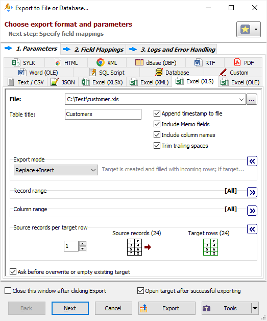 Exporting Data to Excel 97-2003 Workbook