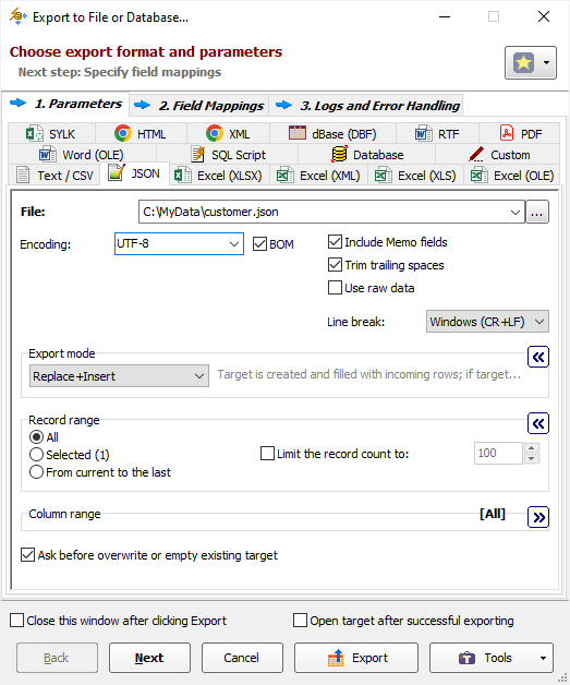 Exporting Data to JSON