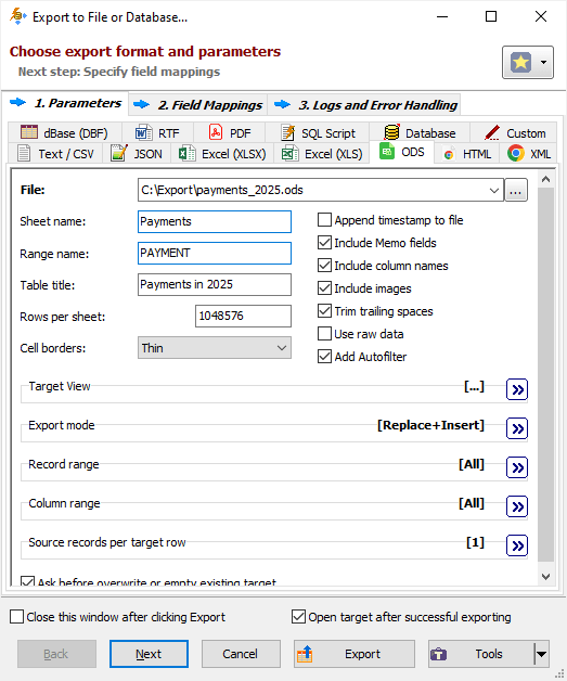 Example of Exporting Data to OpenDocument Spreadsheet (Classic Interface) Exporting Data to OpenDocument Spreadsheet