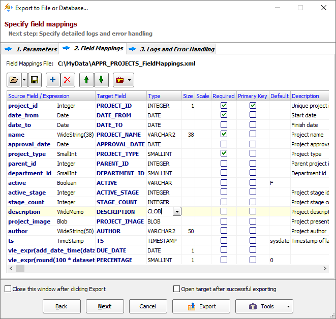 Customizing Target Oracle Table