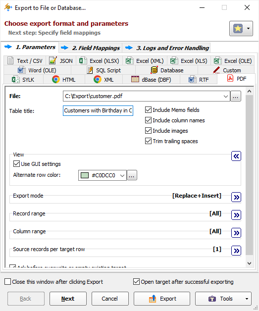 Exporting Data to PDF Document