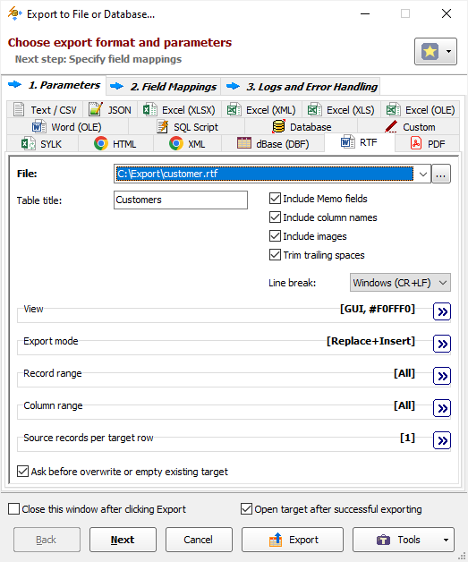 Exporting Data to RTF