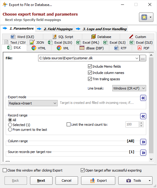 Exporting Data to SYLK