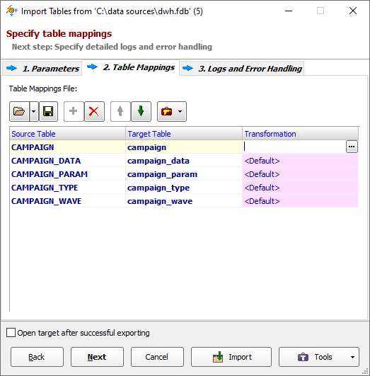 Table Mappings