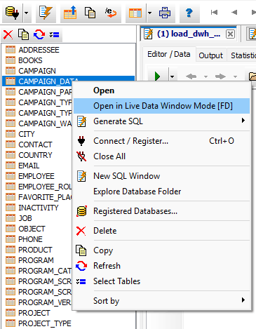 Live data window mode