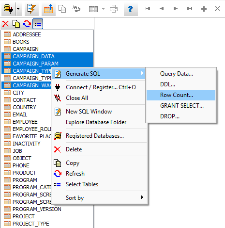 Table list context menu