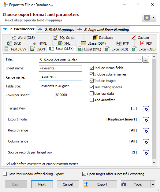 Exporting Data to Excel Workbook