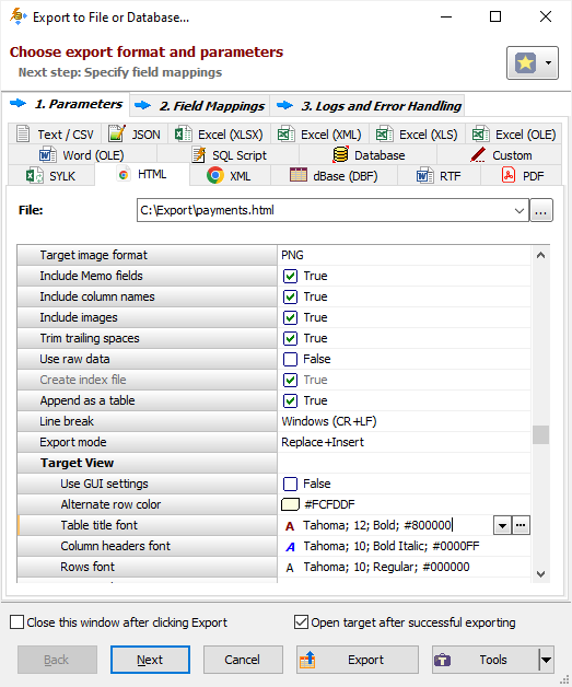 Exporting Data to HTML Document Using Grid Interface