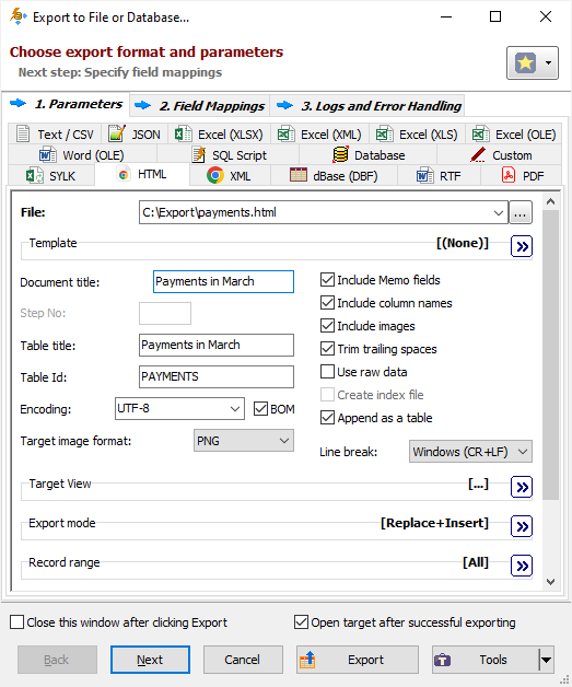 Exporting Data to HTML Document